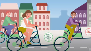 Illustration: Personen auf Lastenfahrrädern